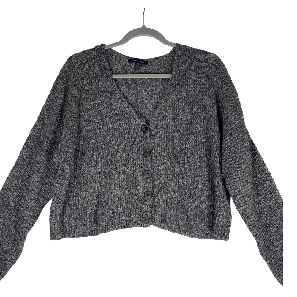 American Eagle Womens Heathered Gray Cropped Cardigan Sweater XS Cozy Soft Girl‎